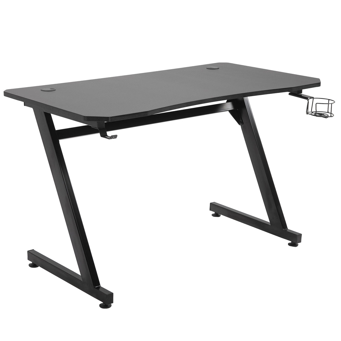 Gaming Desk 120 x 65 cm Steel Frame with Cup Holder, Headphone Hook, Adjustable Feet and Cable Organiser, Home Office Computer Table, Black