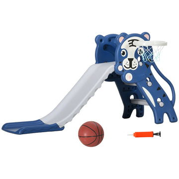 3 in 1 Baby Slide for Indoor Use with Climber, Basketball Hoop, Basketball, for Ages 18-36 Months - Blue