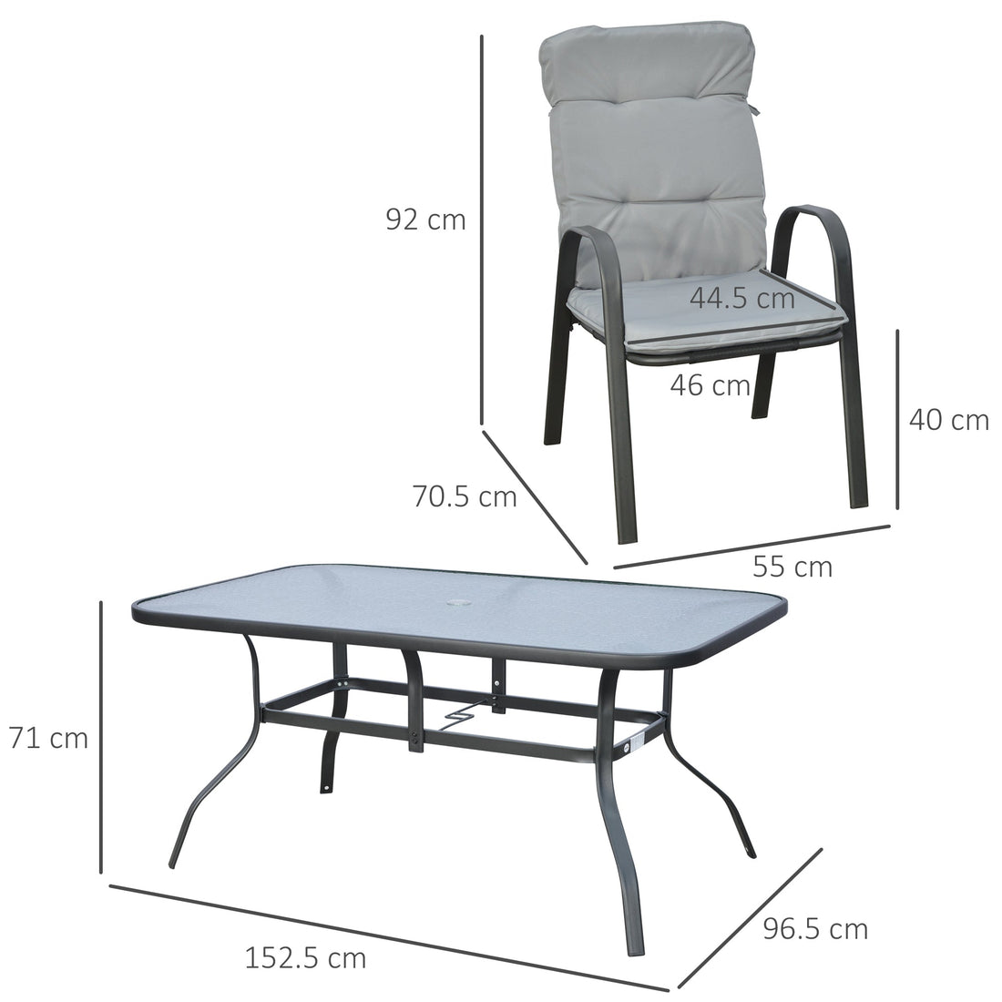 Seven-Piece Garden Dining Set with Cushions - Grey