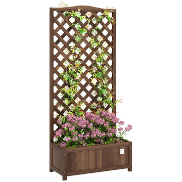53L Garden Wooden Planter Box with Trellis Free Standing Flower Raised Bed with Lattice for Climbing Plants, 76cm x 36cm x 170cm, Dark Brown