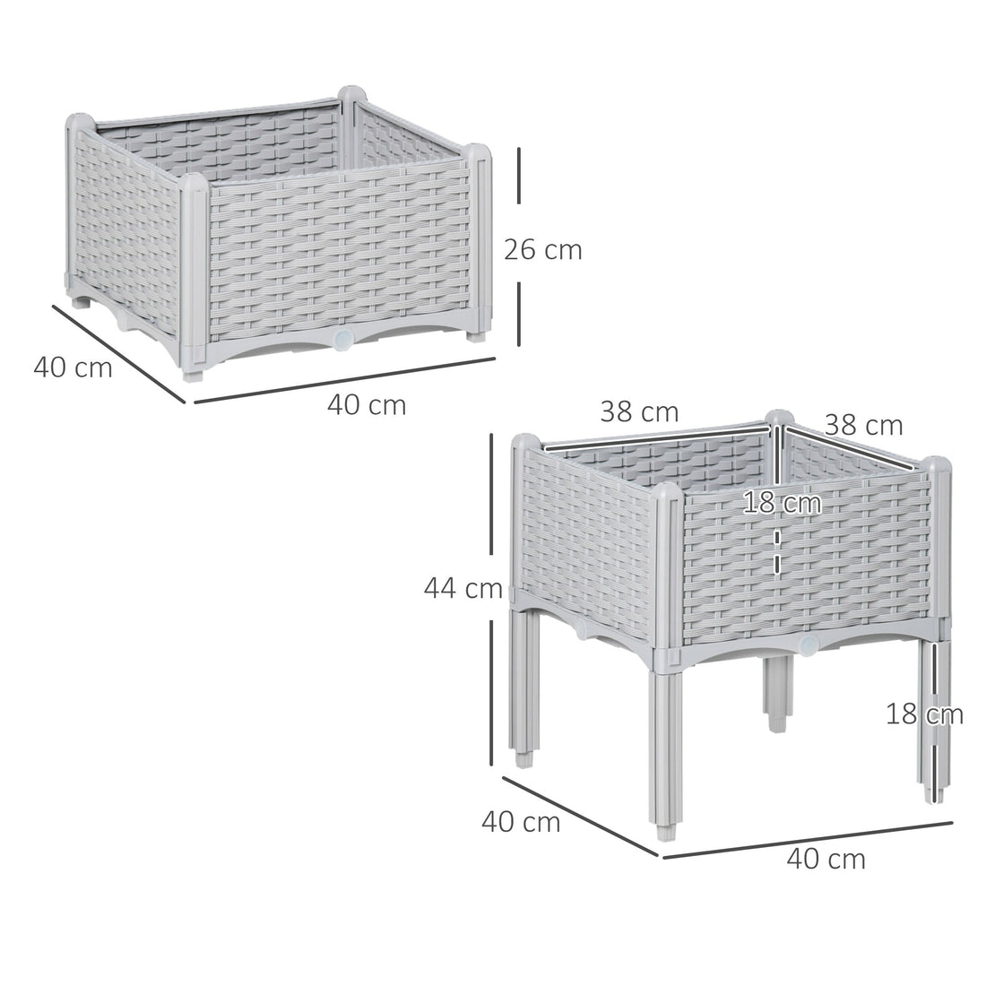 Set of 2 26L Garden Raised Bed Elevated Patio Flower Plant Planter Box PP Vegetables Planting Container, Grey