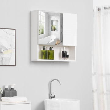 Bathroom Mirror Cabinet Wall-Mounted Storage w/ Double Door Adjustable Shelf - White