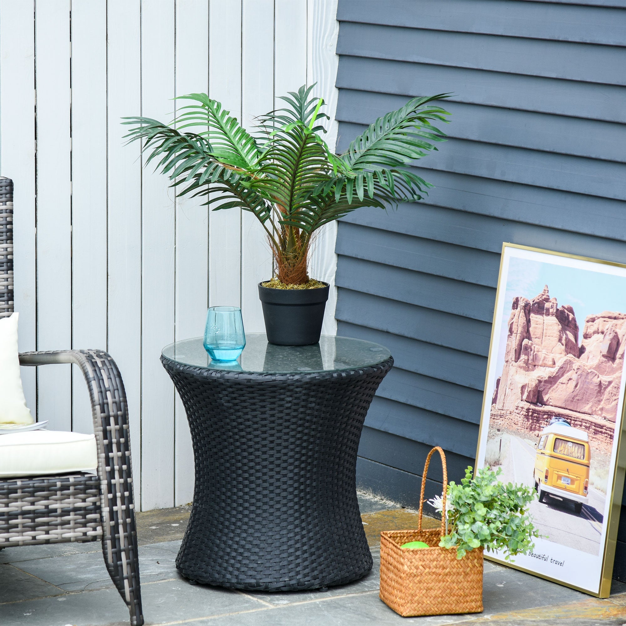 60cm/2FT Artificial Palm Tree Decorative Plant 8 Leaves with Nursery Pot, Fake Tropical Tree for Indoor Outdoor Décor