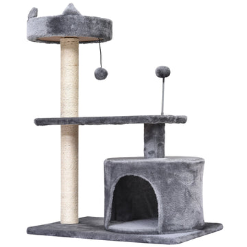 Cat Tree for Indoor Cats with Scratching Post Climbing Tower Kitty Activity Centre Condo Perch Jumping Platforms Grey 60L x 40W x 81H cm