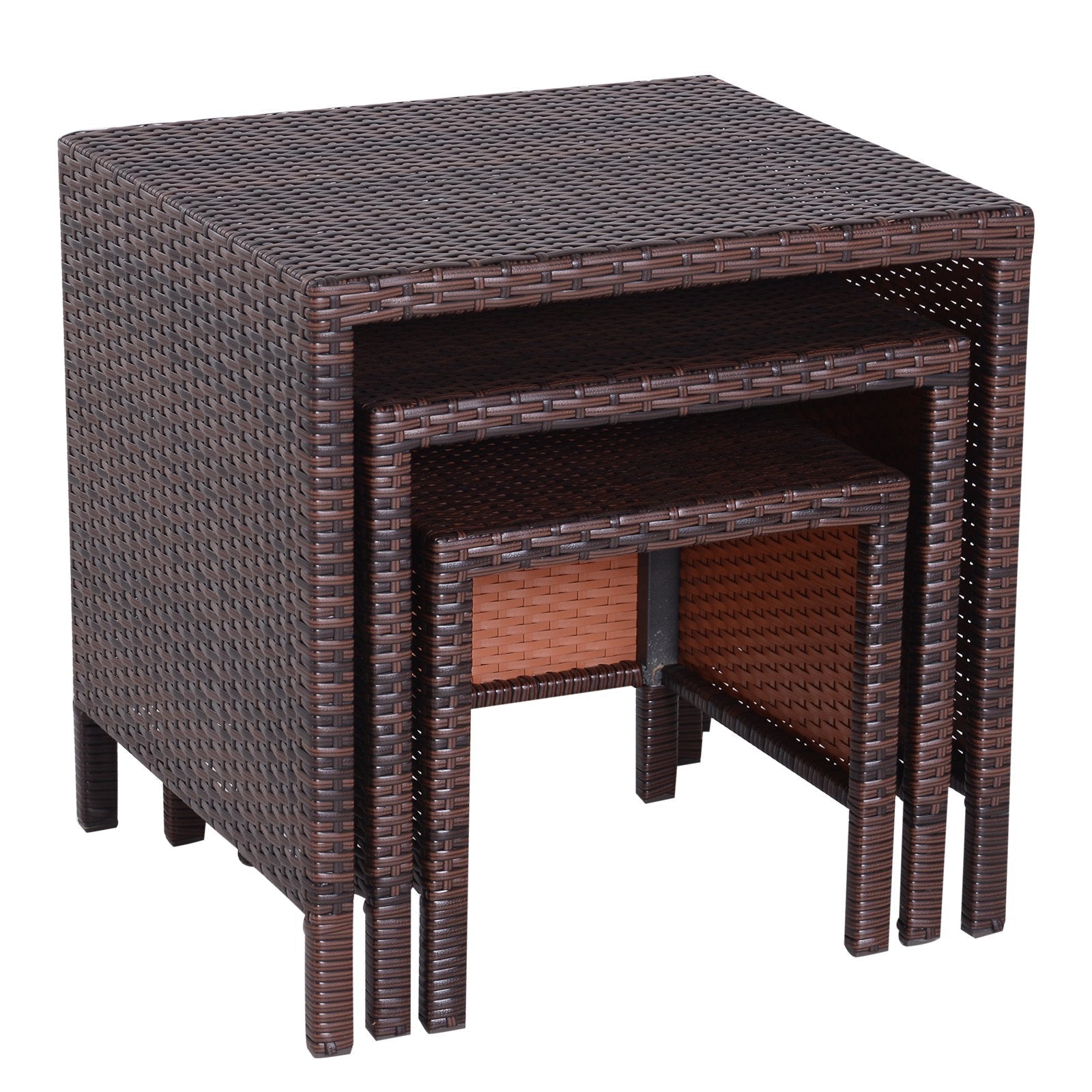 3 Pcs Rattan Nesting Tables Set-Brown