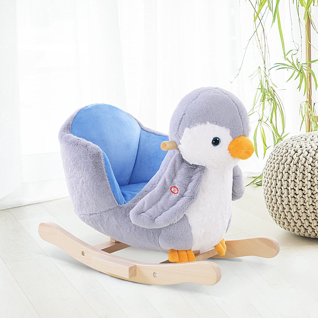 Children Kids Animal Rocking Horse Penguin Plush Musical Button 32 Songs Kid Rocker for 18+ Months