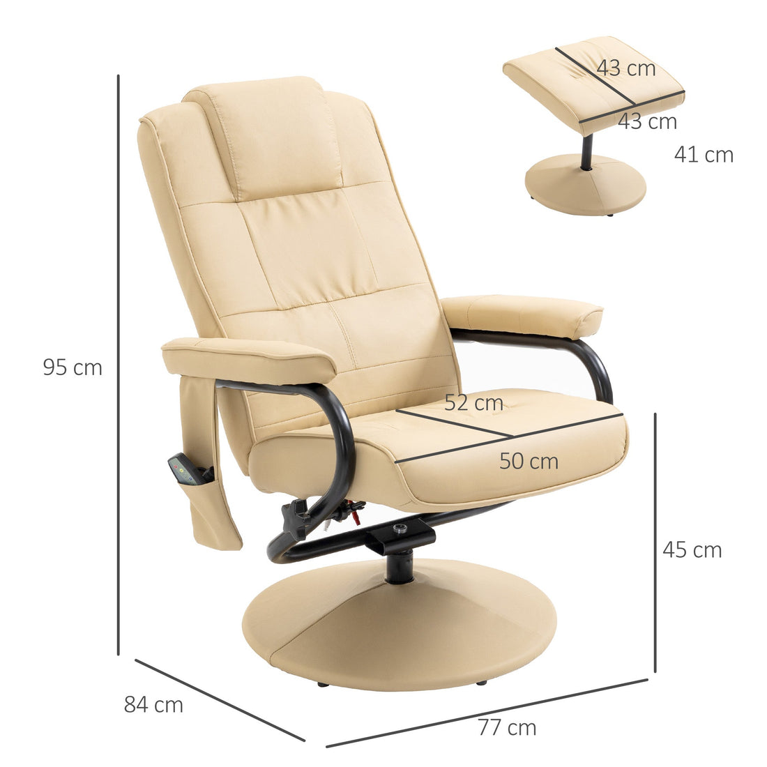 Manual Sofa Reclining Armchair PU Leather Massage Recliner Chair and Ottoman, Cream