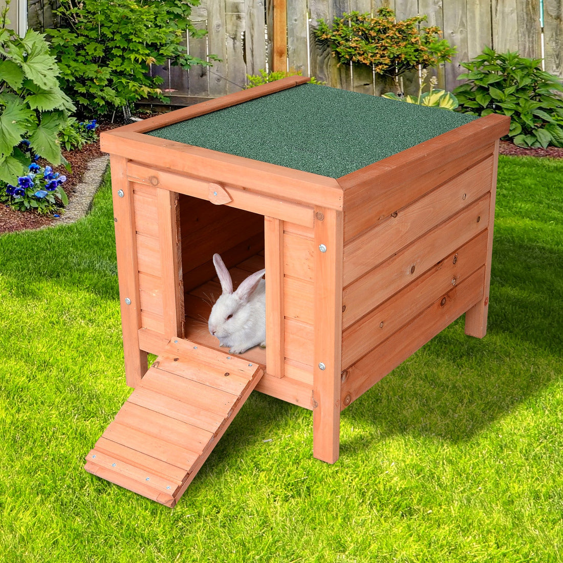 Wooden Rabbit Hutch Outdoor, Guinea Pig Hutch, Rabbit Hideaway, Cat House, Bunny Cage Small Animal House 51 x 42 x 43 cm, Natural
