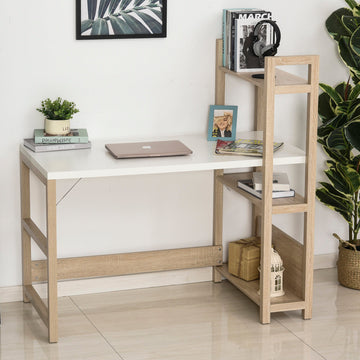 Computer Desk with 3 Tier Storage Shelves on Left or Right, 120cm Writing Table for Home Office, Study, Bedroom, White and Oak