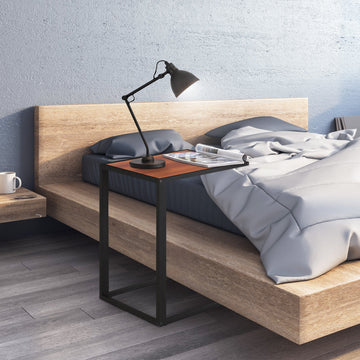 C-Shaped Side Table, Sofa End Table with Metal Frame, Accent Couch Table for Living room, Bedroom, Walnut and Black
