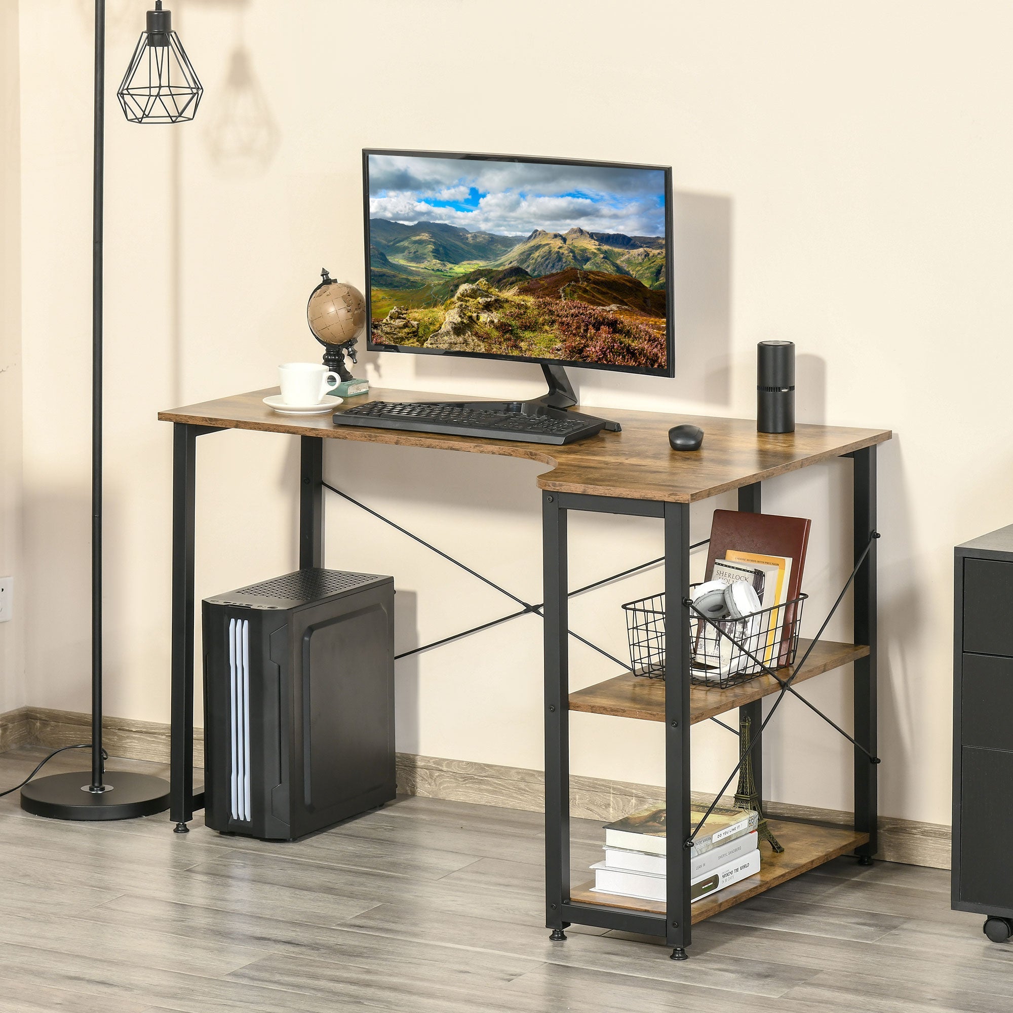 L Shaped Desk, Corner Computer Desk with Bookshelf for Home Office, Study Room, Workstation, 120 x 73.2 x 75cm, Rustic Brown
