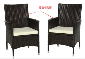 2 PC Outdoor Rattan Armchair Dining Chair Garden Patio Furniture w/ Armrests Cushions Mixed Brown