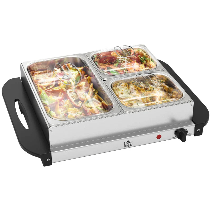 4.5L Stainless Steel Electric Buffet Server, with 3x Trays and Lids