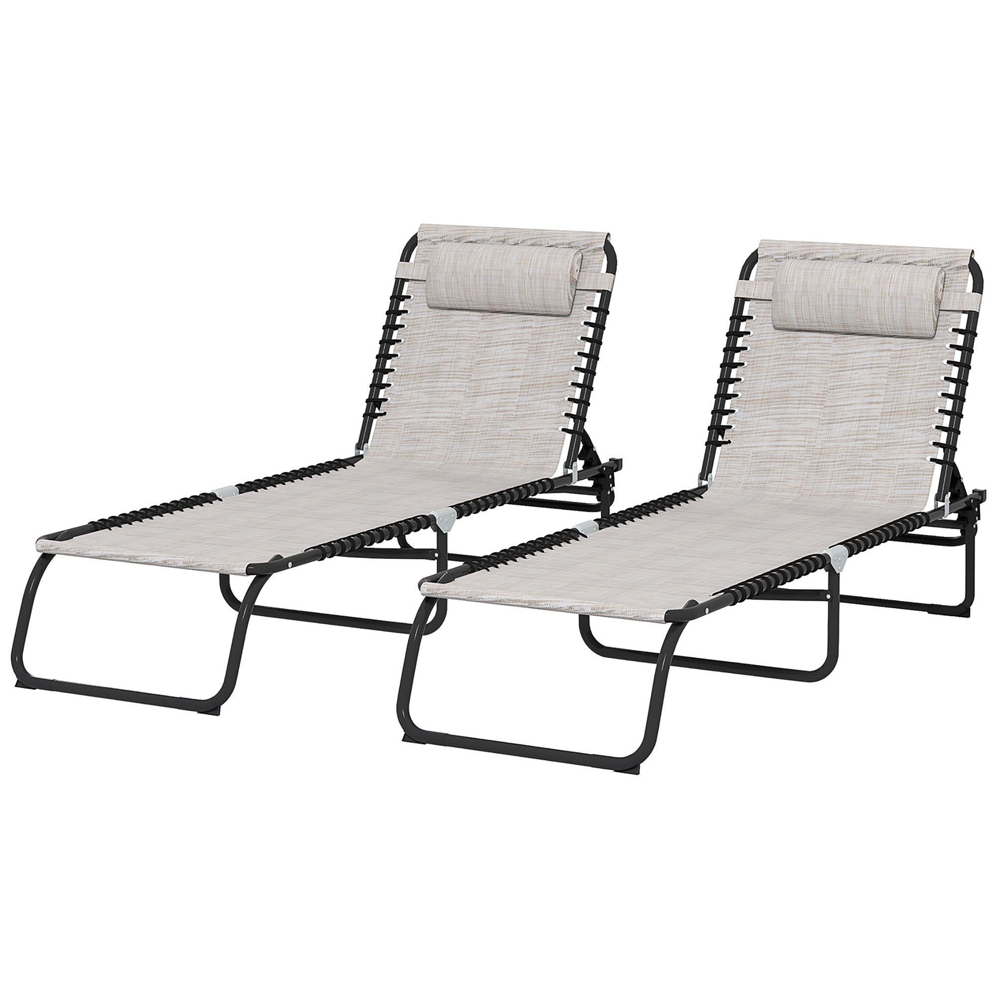 Set of Two Folding Sun Loungers, with Four-Position Backs - Cream