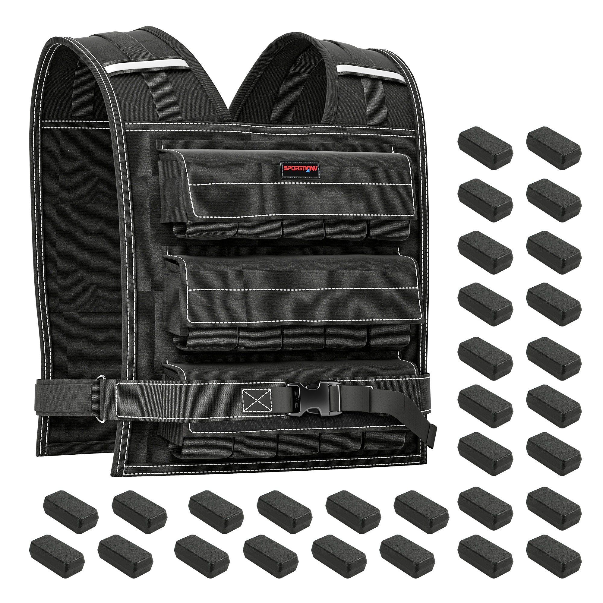 SPORTNOW 30KG Adjustable Weighted Vest, Running Weight Vest, with 30 Metal Weights, Reflective Strips, for Running, Exercise