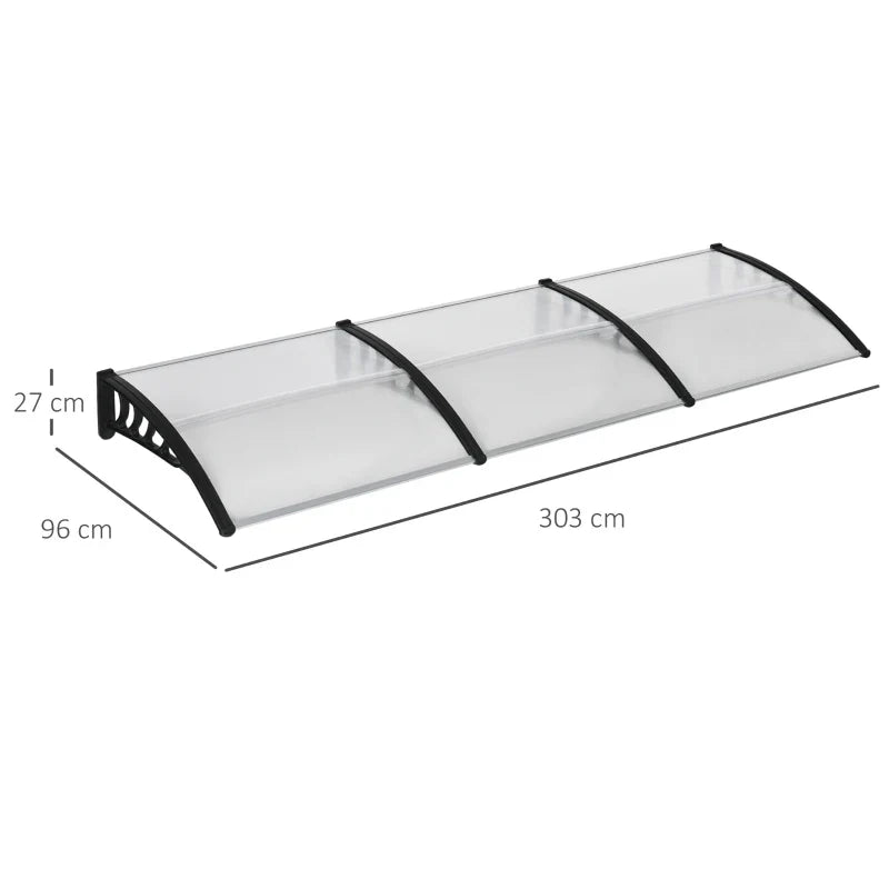 Front Door Canopy, Outdoor Awning, 303 x 96cm Rain Shelter for Window, Porch and Front/Back Door, Clear