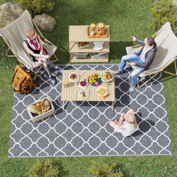 Reversible Outdoor Rug with Carry Bag, Waterproof Plastic Straw Mat for Garden, Deck, RV, Picnic, Beach, Camping, 182 x 274cm, Grey