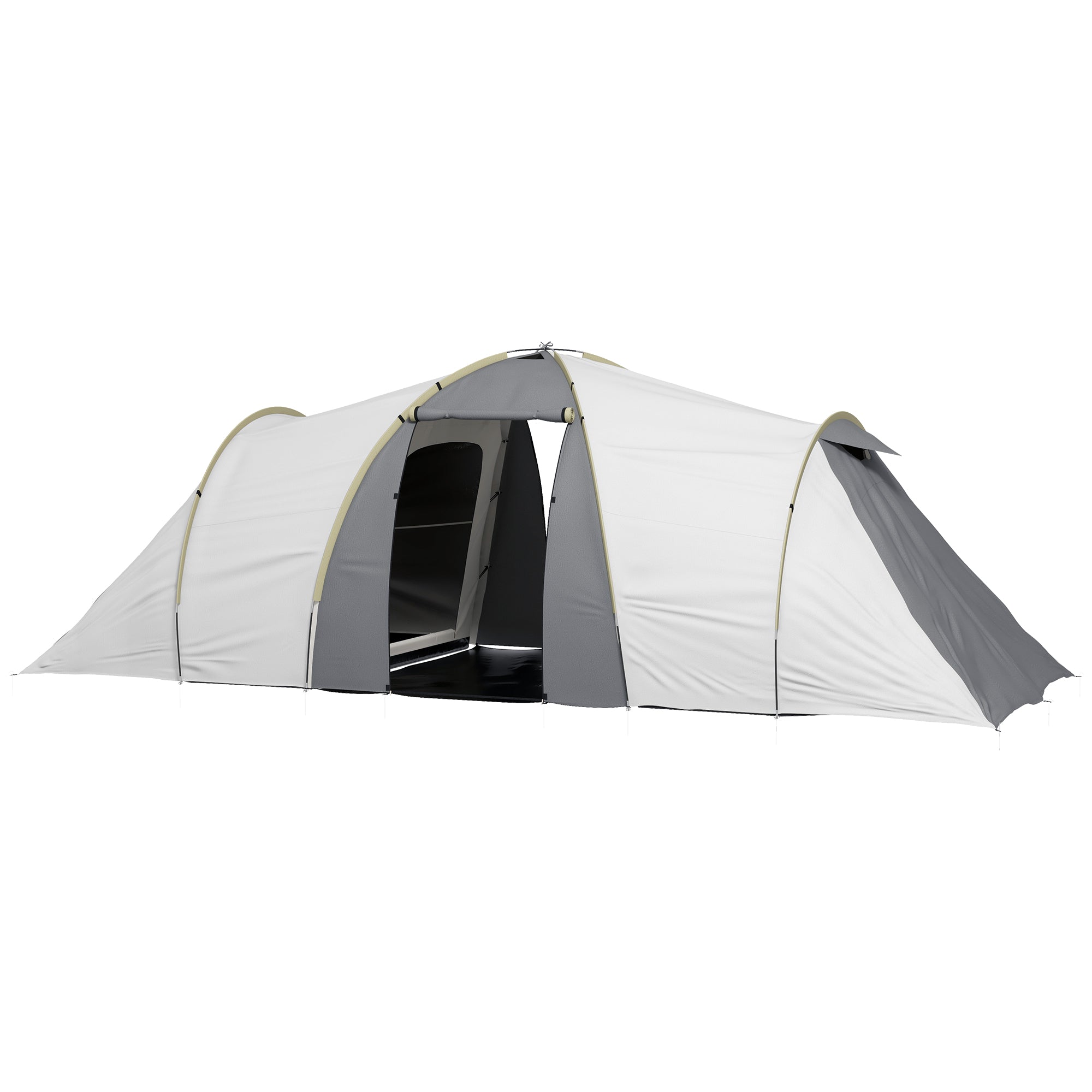 Four-Man Tunnel Tent, with Two Bedrooms and Living Room - Grey/Yellow