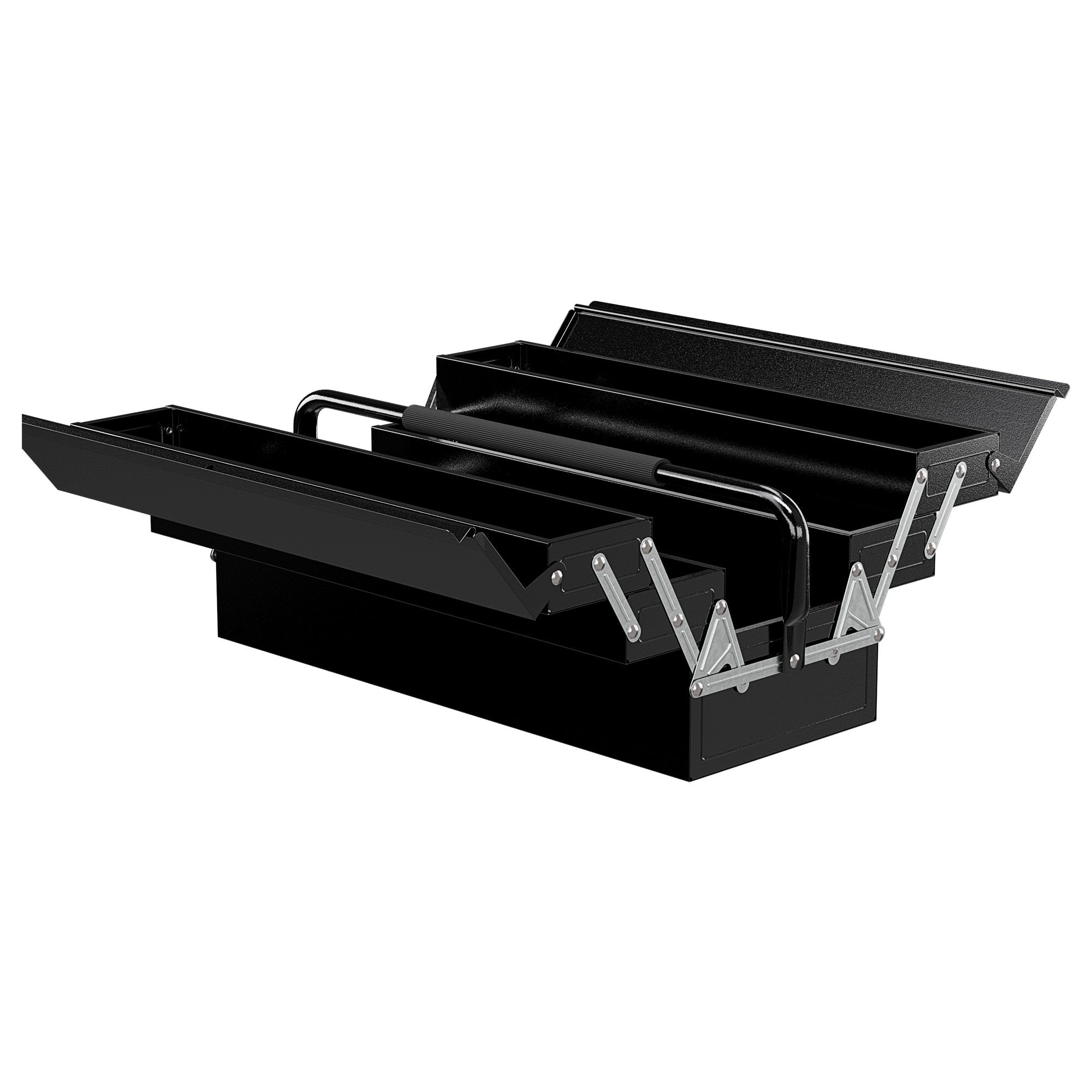 3 Tier Metal Toolbox, 5 Tray Professional Portable Tool Box with Carry Handle for Workshop, 56cmx20cmx34cm, Black
