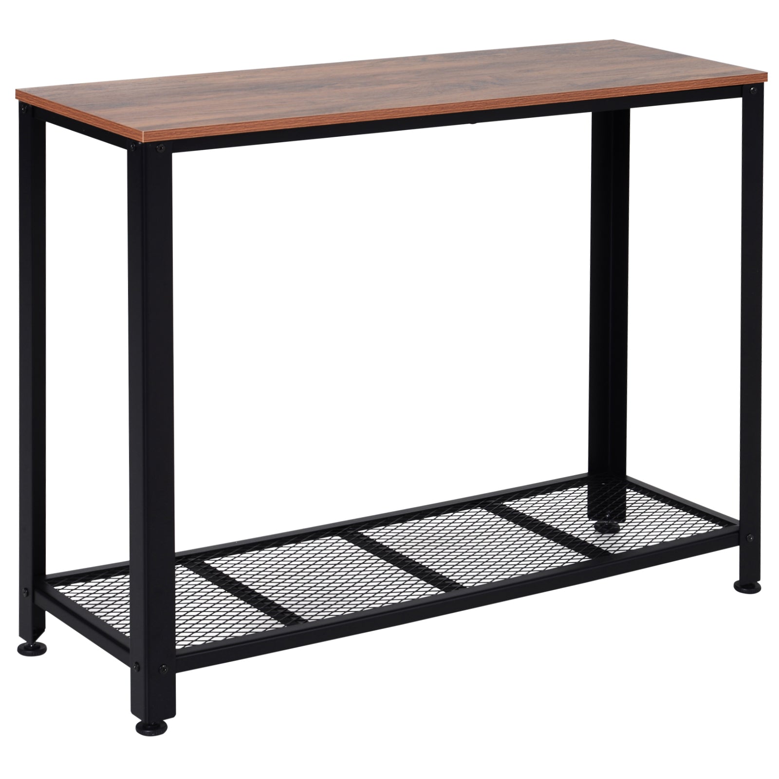 Industrial Console Table，Entryway Table w/Bottom Mesh Shelf Metal Frame Vintage Sofa Table for Hallway, Living Room, Rustic Brown
