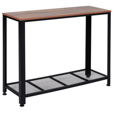 Industrial Console Table，Entryway Table w/Bottom Mesh Shelf Metal Frame Vintage Sofa Table for Hallway, Living Room, Rustic Brown