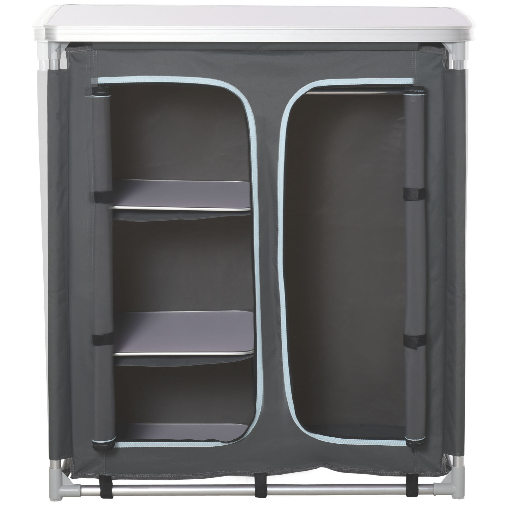 Aluminum Camping Cupboard, Camping Kitchen Station Cook Table with 3-Shelf, Storage Organiser for BBQ Party Picnic