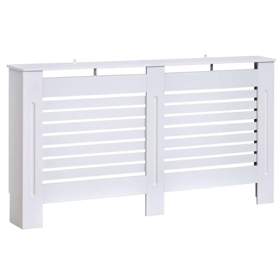 Radiator Cover, Modern MDF White Painted Cabinet with Horizontal Slats for Living Room, Bedroom, 152L x 19W x 81H cm