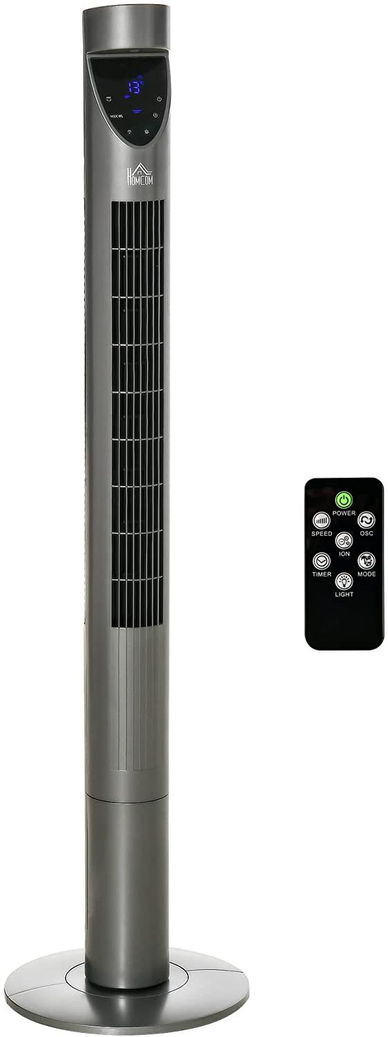 46" Tower Fan Cooling with Ionizer, Air Filter, Oscillating, 3 Speed, 3 Modes, 12h Timer, Remote Controller, for Bedroom, Grey