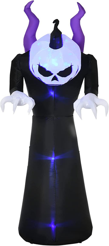 7ft Inflatable Halloween Ghost with Horns, Blow-Up Outdoor LED Display with Flame Effect for Garden, Lawn, Party, Holiday