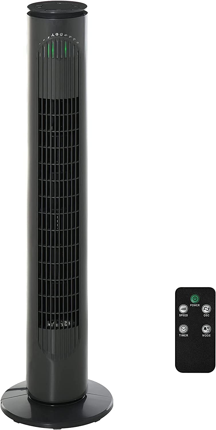 30'' Freestanding Tower Fan, 3 Speed 3 Mode, 10h Timer, 70 Degree Oscillation, LED Light, 5M Remote Controller, Dark Grey