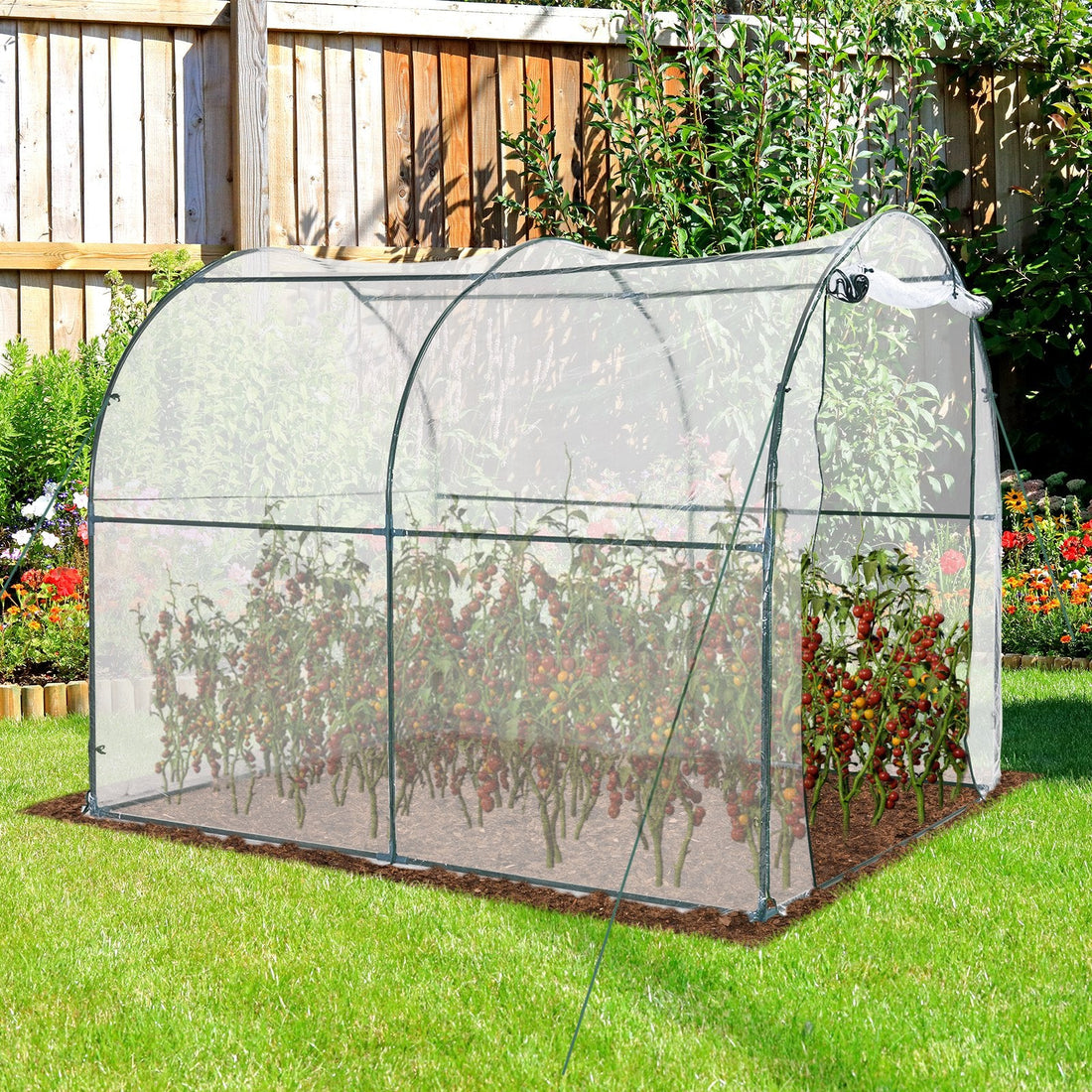 Walk-in Polytunnel Greenhouse with Roll-up Door Transparent Tunnel Greenhouse with Steel Frame and PVC Cover, 2.5 x 2m