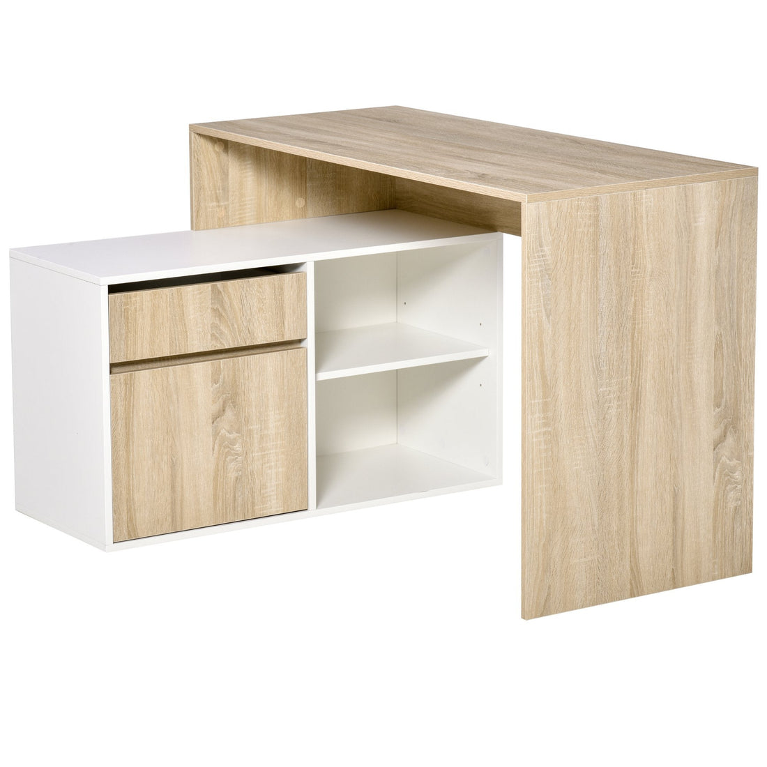 L-Shaped Desk, Corner Computer Desk with Storage Drawer, Adjustable Shelf, Cabinet for Home Office and Study, 120 x 92 x 75cm, Oak and White