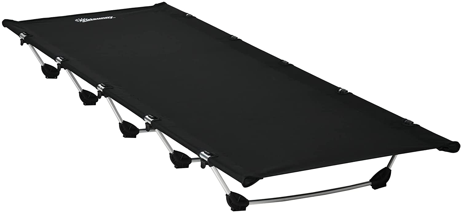 Lightweight Camping Bed, Aluminium Portable Camp Cot w/ Strong Support 150kg and Carry Bag for Camping, Black
