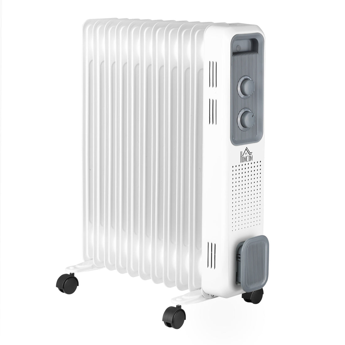 2500W Oil Filled Radiator, 11 Fin, Portable Electric Heater with 3 Heat Settings, Safety Cut-Off and Wheels, White