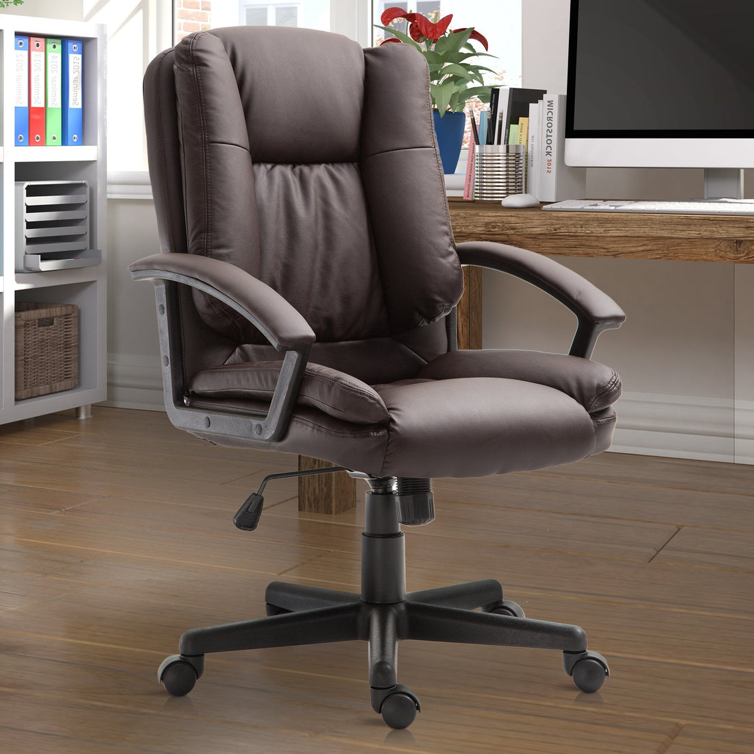 Office Chair, Computer Desk Chair, Mid Back Executive Chair with Adjustable Height and Swivel Rolling Wheels for Home Study, Brown