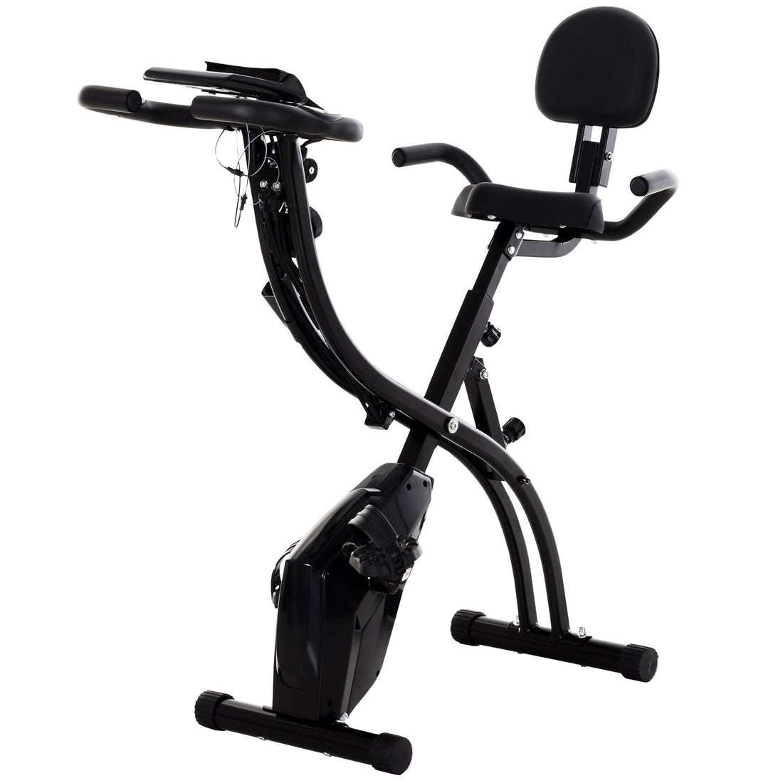2-in-1 Folding Exercise Bike with 8-Level Magnetic Resistance, Arm Resistance Band, Pulse Sensor, Black