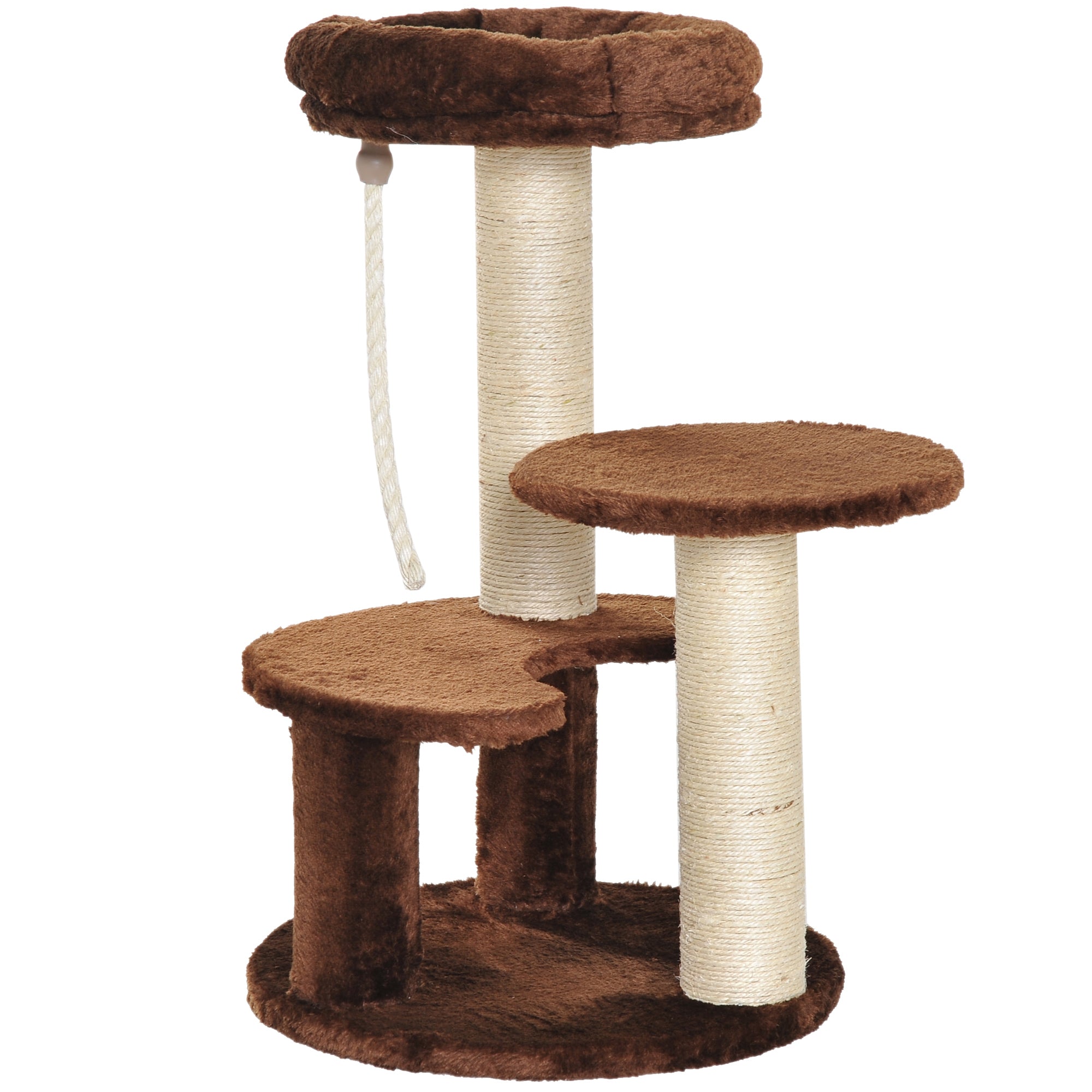 65cm Cat Tree, Cat Tower for Kittens, Small Cat Condo with Sisal Scratching Posts, Hanging Rope, Perches - Brown