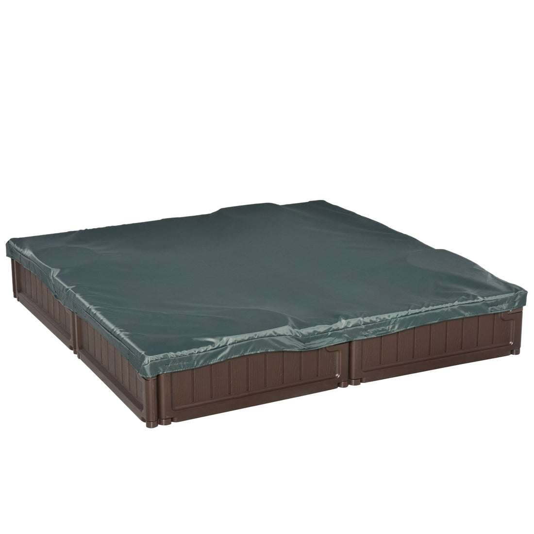 Sand Pit Children's Plastic Sandpit w/ Water-Resistant Oxford Cover Bottom Fabric Liner kid Playset for 3-12 years old, Garden, Outdoor - (Brown)