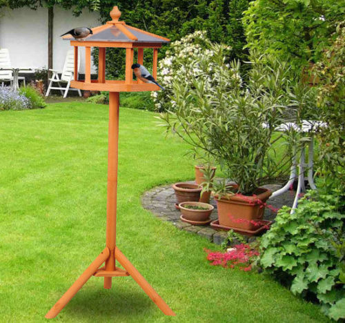 Wooden Bird Table Free Standing Feeder Garden Sheltered Feeding Station Parrot Stand Birdhouse Φ40x113cm