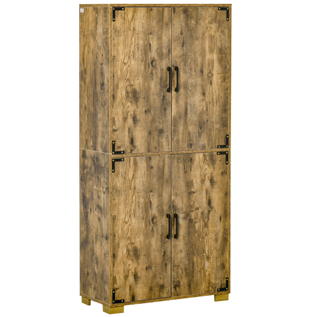 Farmhouse 4-Door Cabinet, Freestanding Tall Cupboard with Storage Shelves for Bedroom & Living Room, Rustic Wood Effect