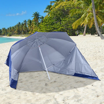 2m UV Protection Fishing Beach Umbrella Brolly Shelter w/ Side Panel Tent Blue
