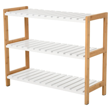 3-Tier Shoe Rack Wood Frame Slatted Shelves Spacious Open Hygienic Storage Home Hallway Furniture Family Guests 70L x 26W x 57.5H cm - Natural