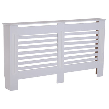 Radiator Cover, Modern MDF White Painted Cabinet with Horizontal Slats for Living Room, Bedroom, 172L x 19W x 81H cm