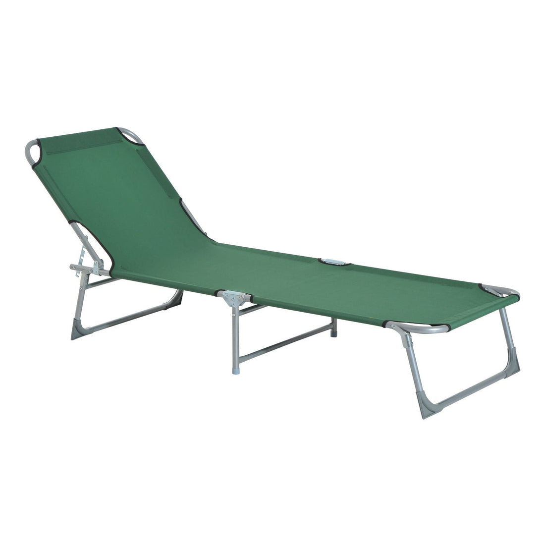 Reclining Sun Lounger Chair Folding Camping Bed with 4-Position Adjustable Backrest, for Travel Indoor Outdoor Office Fishing, Green