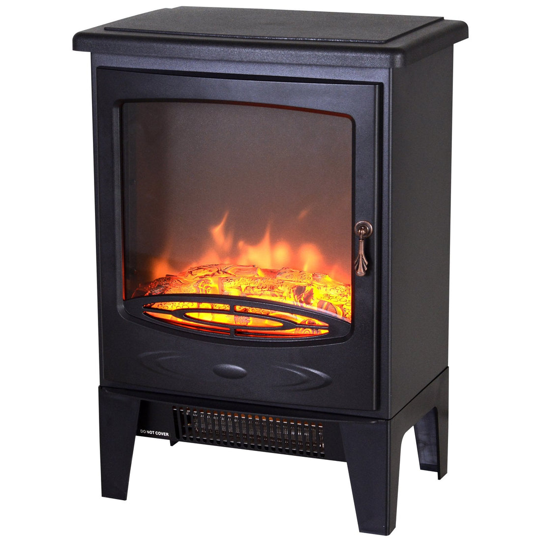 Tempered Glass Casing Electric Fireplace, Freestanding Electric Fire with Realistic Flame Effect, Log Burner with Overheat Protection, 950w/ 1850W, Black