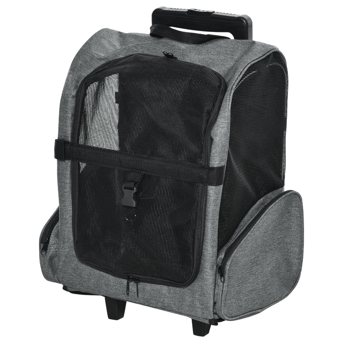 Pet Travel Backpack Bag Cat Puppy Dog Carrier w/ Trolley and Telescopic Handle Portable Stroller Wheel Luggage Bag (Grey)