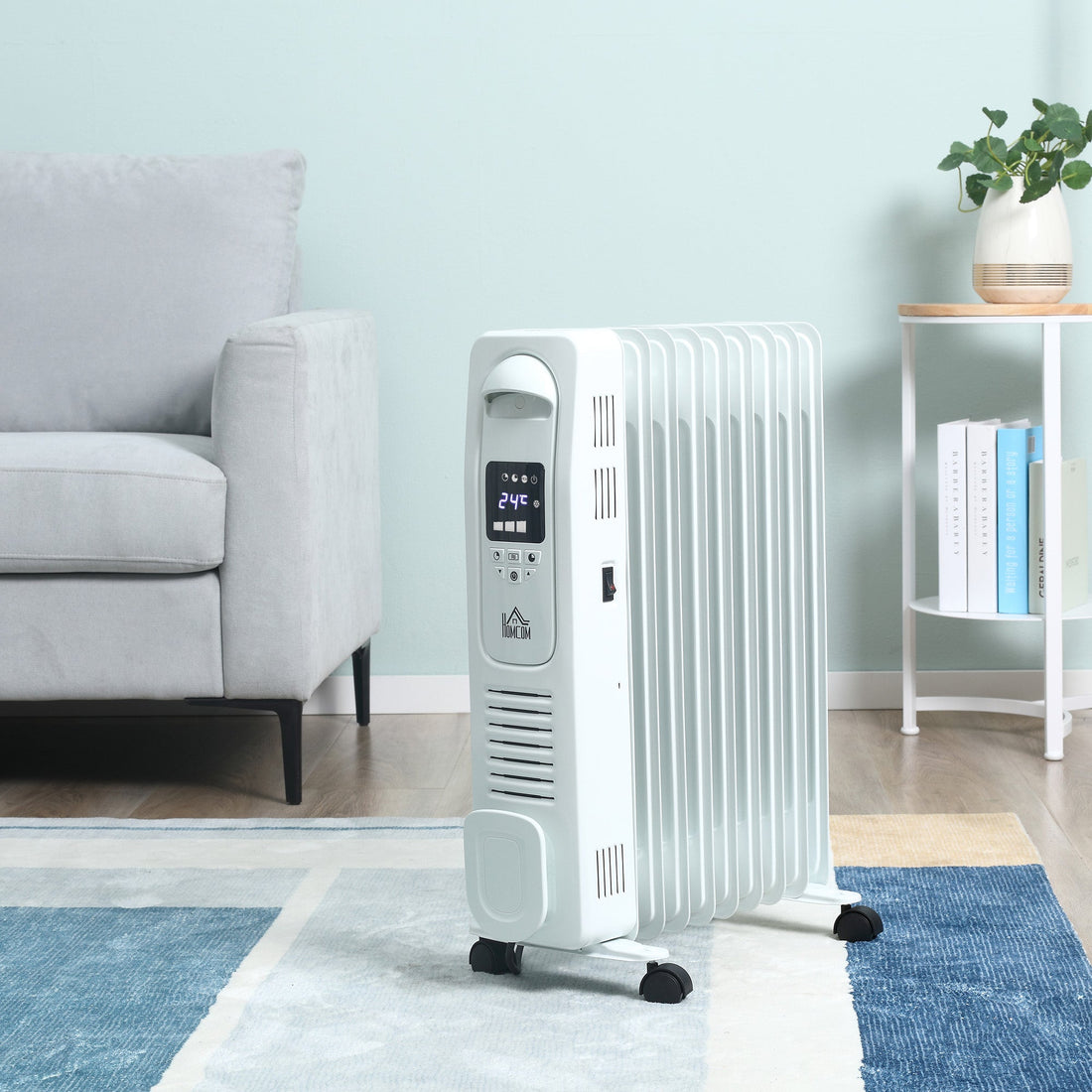 2000W Digital Oil Filled Radiator, 9 Fin, Portable Electric Heater with LED Display, Timer, 3 Heat Settings, Safety Cut-Off and Remote Control, White