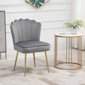 Velvet-Feel Shell Accent Chair - Grey
