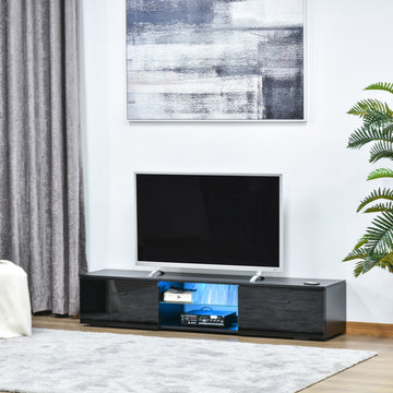 TV Stand Cabinet with High Gloss Front Door, LED RGB Lights and Remote Control for TVs up to 55", Media TV Console Table with Storage Cupboard, Black