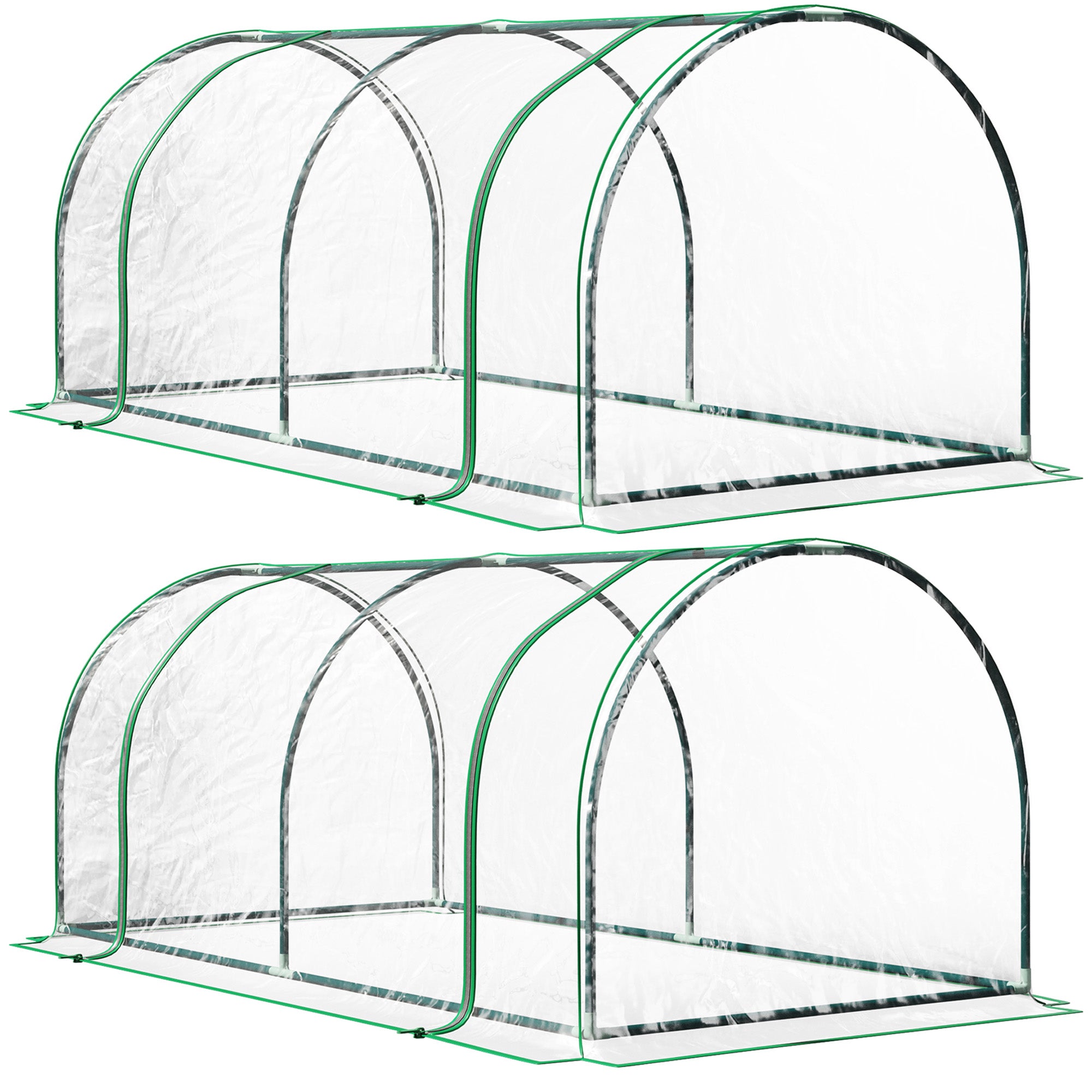Set of 2 Tunnel Greenhouse, Green Grow House with Roll-up Door, Steel Frame, Plastic Cover for Garden, Outdoor, 200 x 100 x 80cm, Clear